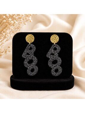 Halloween Glitter BOO Dangle Earrings Spooky Black Sparkle by Best of Everything